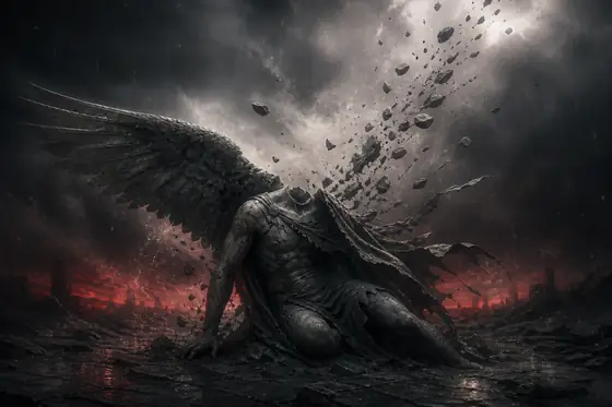 Original artwork representing the fallen hero villain archetype